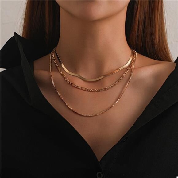 18K Gold-Plated Three-Layered Necklace - Picture 1 of 7